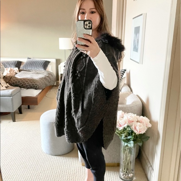 Matty M Brown Marble Zip Sweater with Fur Hood - Picture 2 of 8